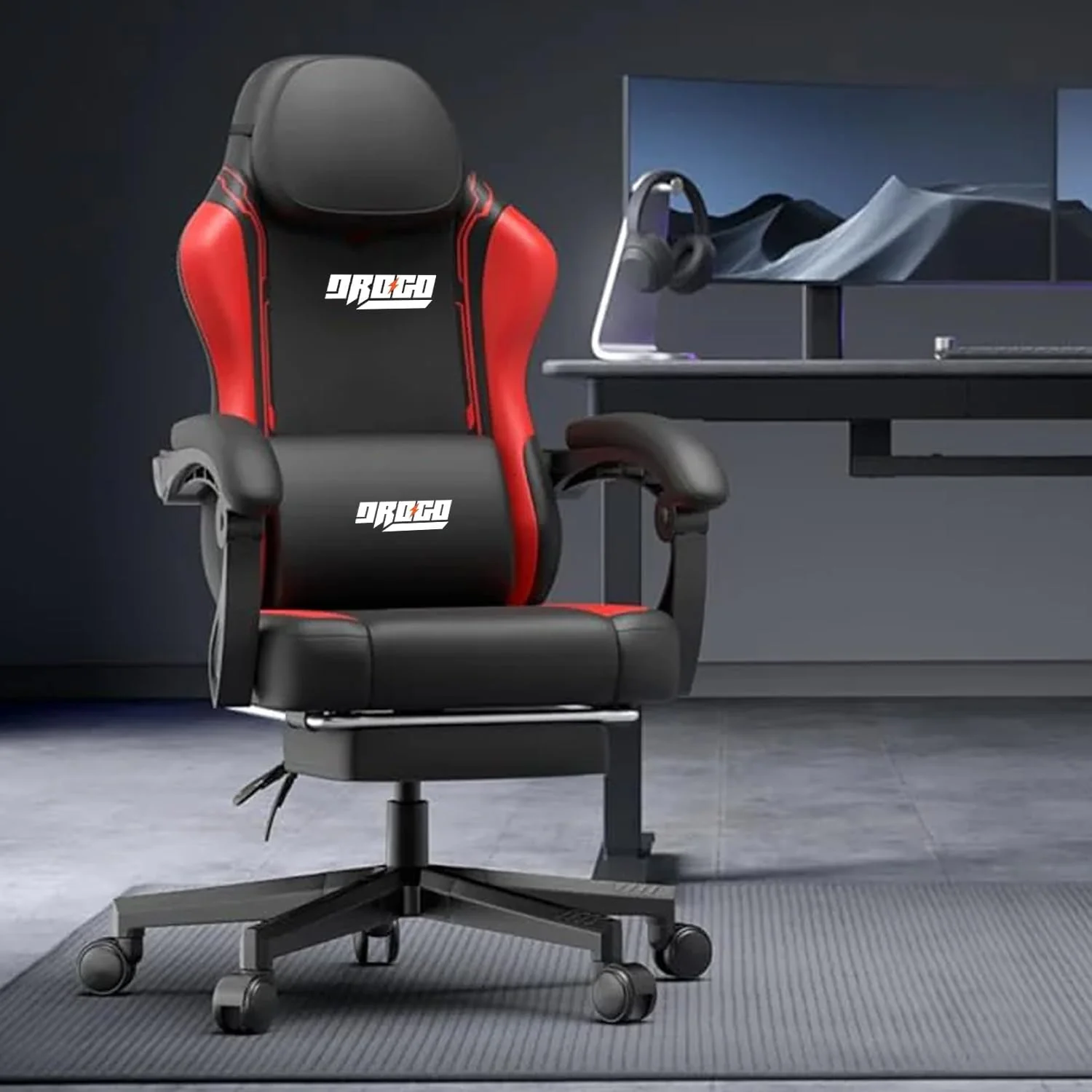 DROGO Ergonomic Gaming Chair, High Back Computer Chair with PU Leather, Linkage Arm Rest, Adjustable Height, Head & Lumbar Support Pillow | Home & Office Chair with Footrest & Recline (Onyx Red) - Image 4
