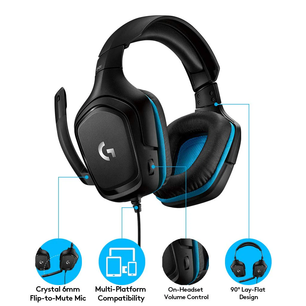 Logitech G431 with 7.1 Surround Sound, DTS X 2.0, 50 mm Audio Drivers, USB and 3.5 mm Jack, Flip-to-Mute Mic Wired Over Ear Headphones with Mic for PC - Black - Image 2