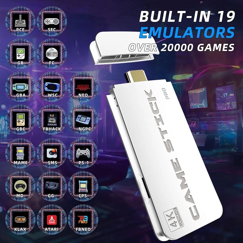 Toy Rush Wireless Video Games for Tv Gaming, Retro Gaming Console with Game Stick 4K HD Game Stick,Plug & Play TV Video Game Set for 2 Player with 10 Emulators 24000+ Mario,Tekken3 2.4g Wireless - Image 3